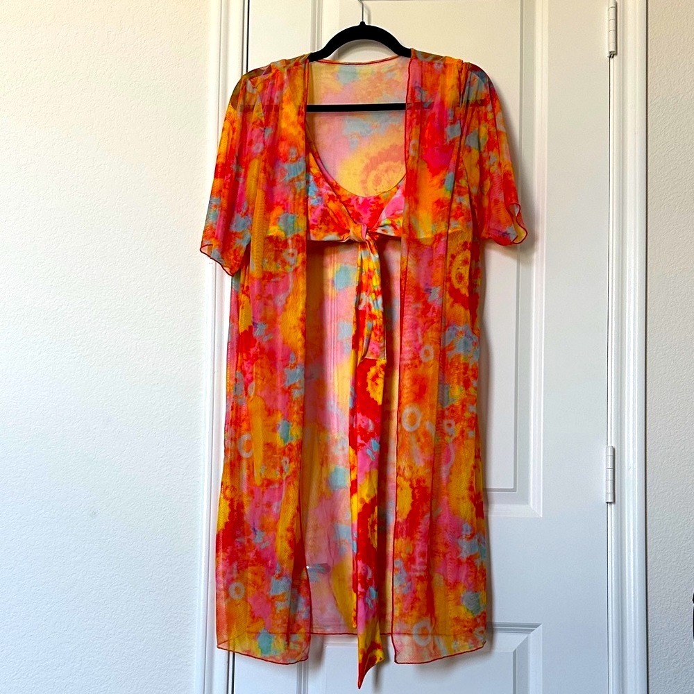SHEIN Vibrant Multicolor Tie-Dye Bikini and Cover-Up